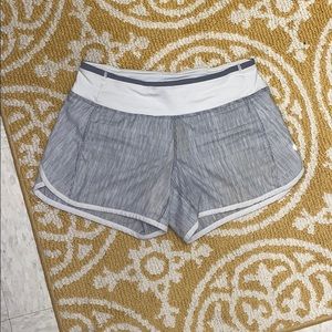 Grey and White Lululemon speed shorts